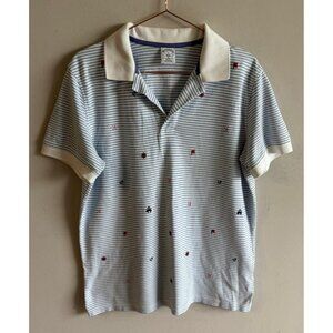 Brooks Brothers Mens Slim Fit Polo Shirt Blue Nautical Anchor Cotton Size L